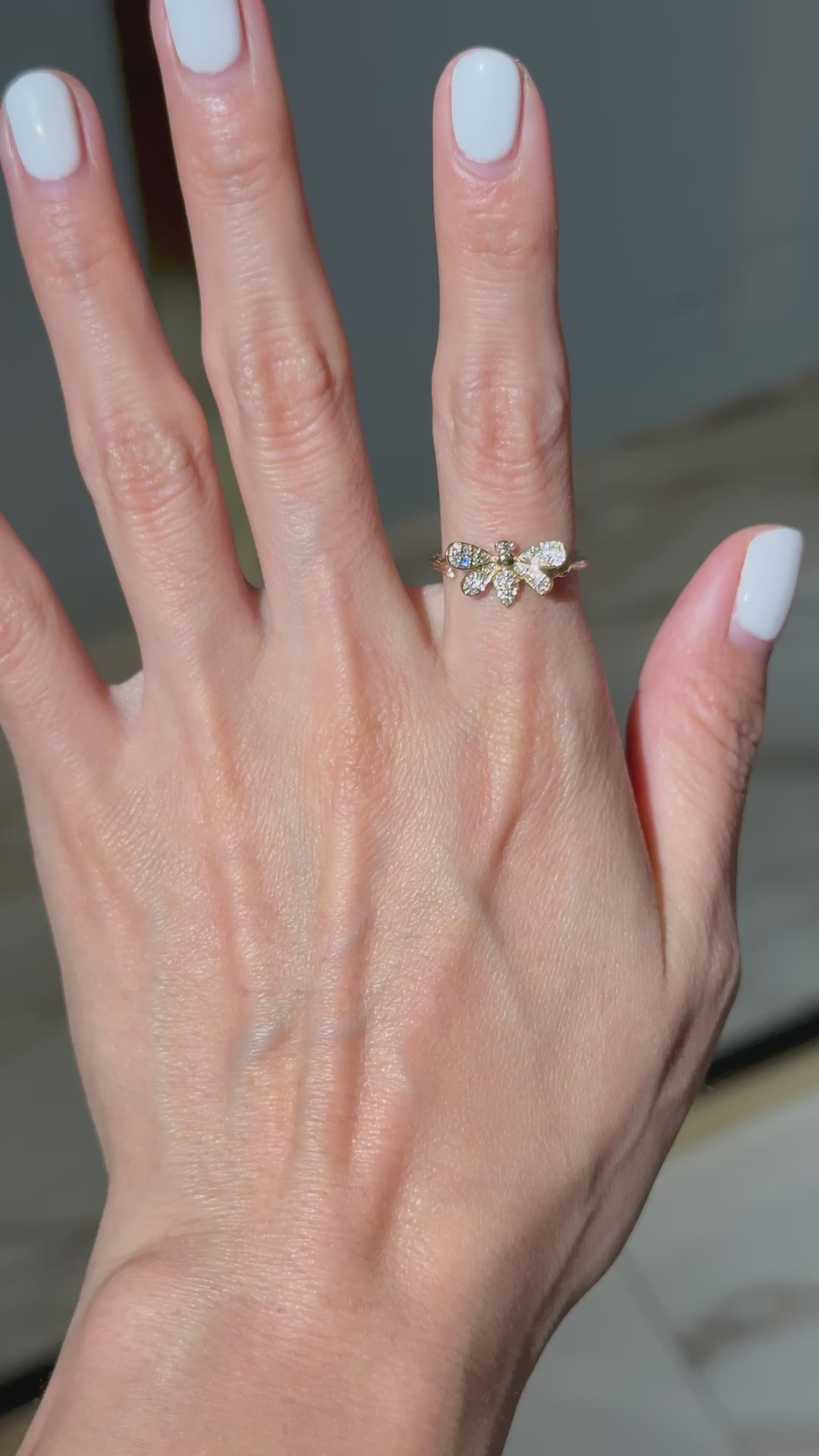 Beetle Bee Diamond Ring in 14K Yellow Gold