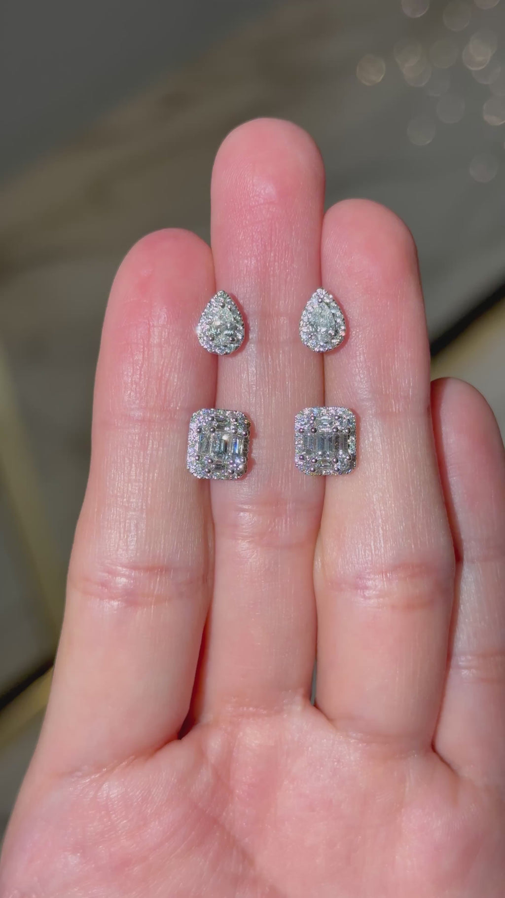 Pear-Shaped Diamond Halo Stud Earrings in 14K White Gold – 0.57 CTW Fine Jewelry