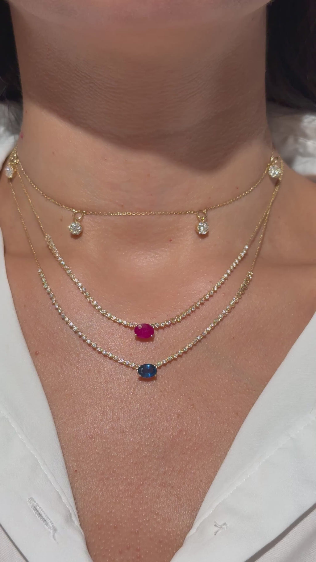 Oval Ruby & Diamond Station Necklace in 14K Yellow Gold – 1.15 CT Natural Ruby