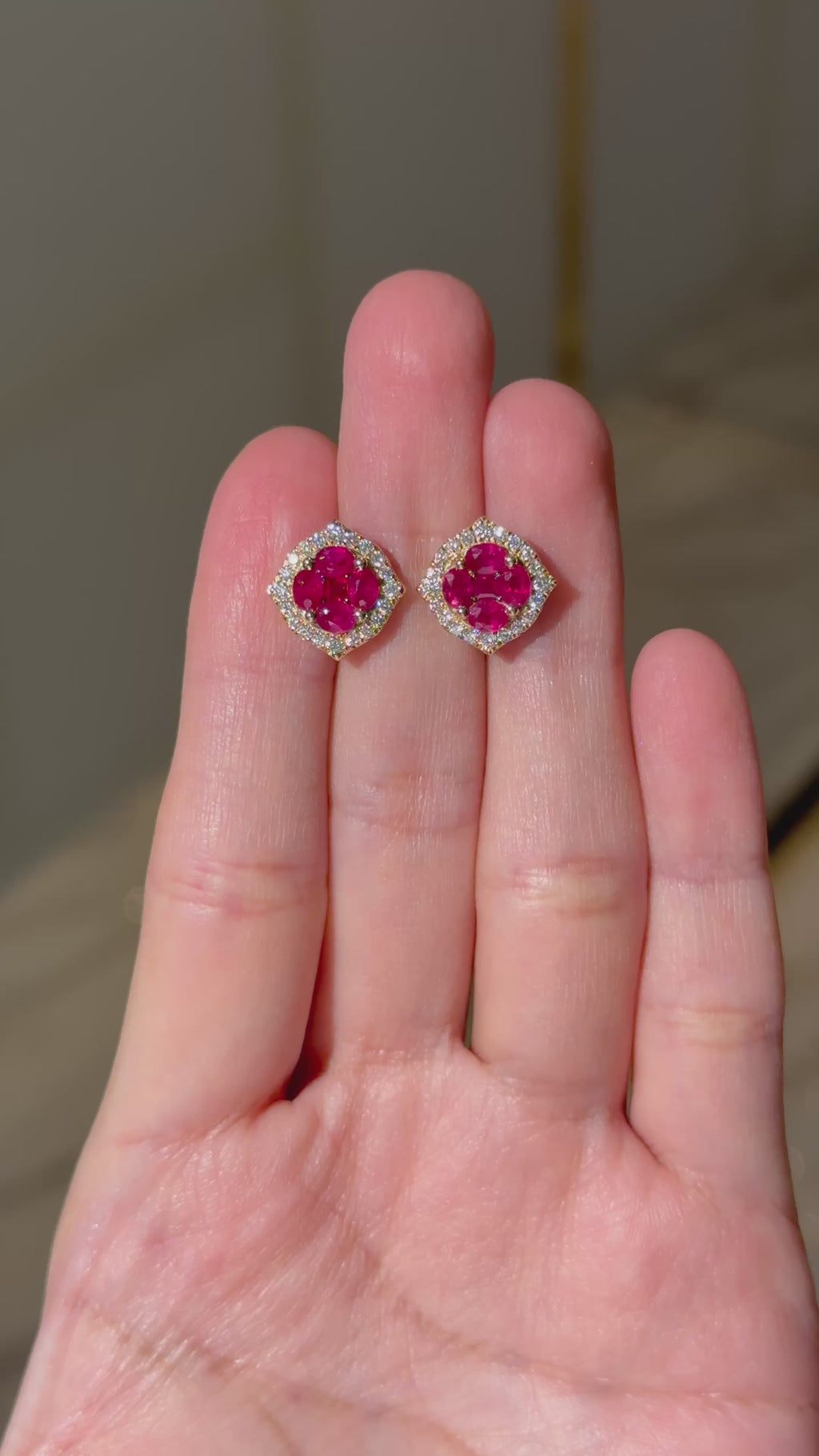 Ruby Diamond Earrings in 14K Yellow Gold