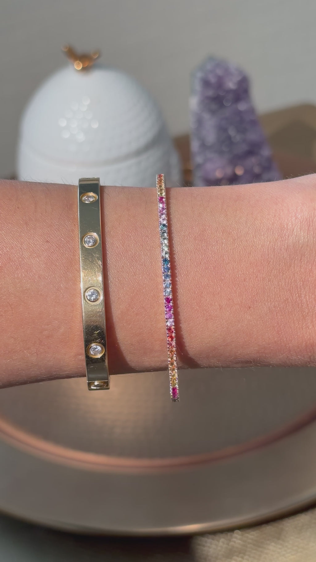 Flexible Multi Colored Sapphire Bangle Bracelet in 14K Yellow Gold – 1.71 CTW Natural Sapphires