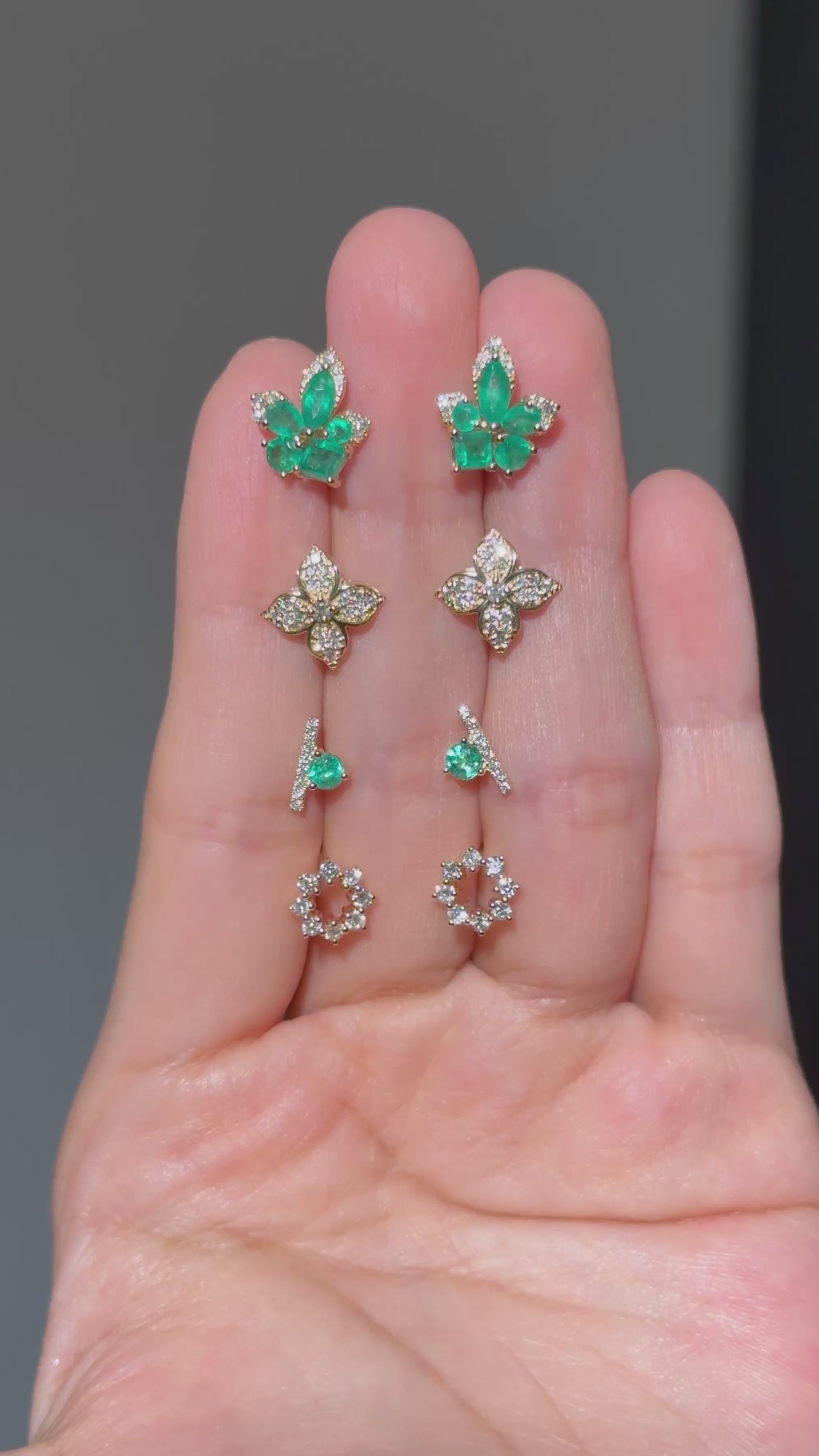 Diamond Emerald Earrings in 18K Yellow Gold