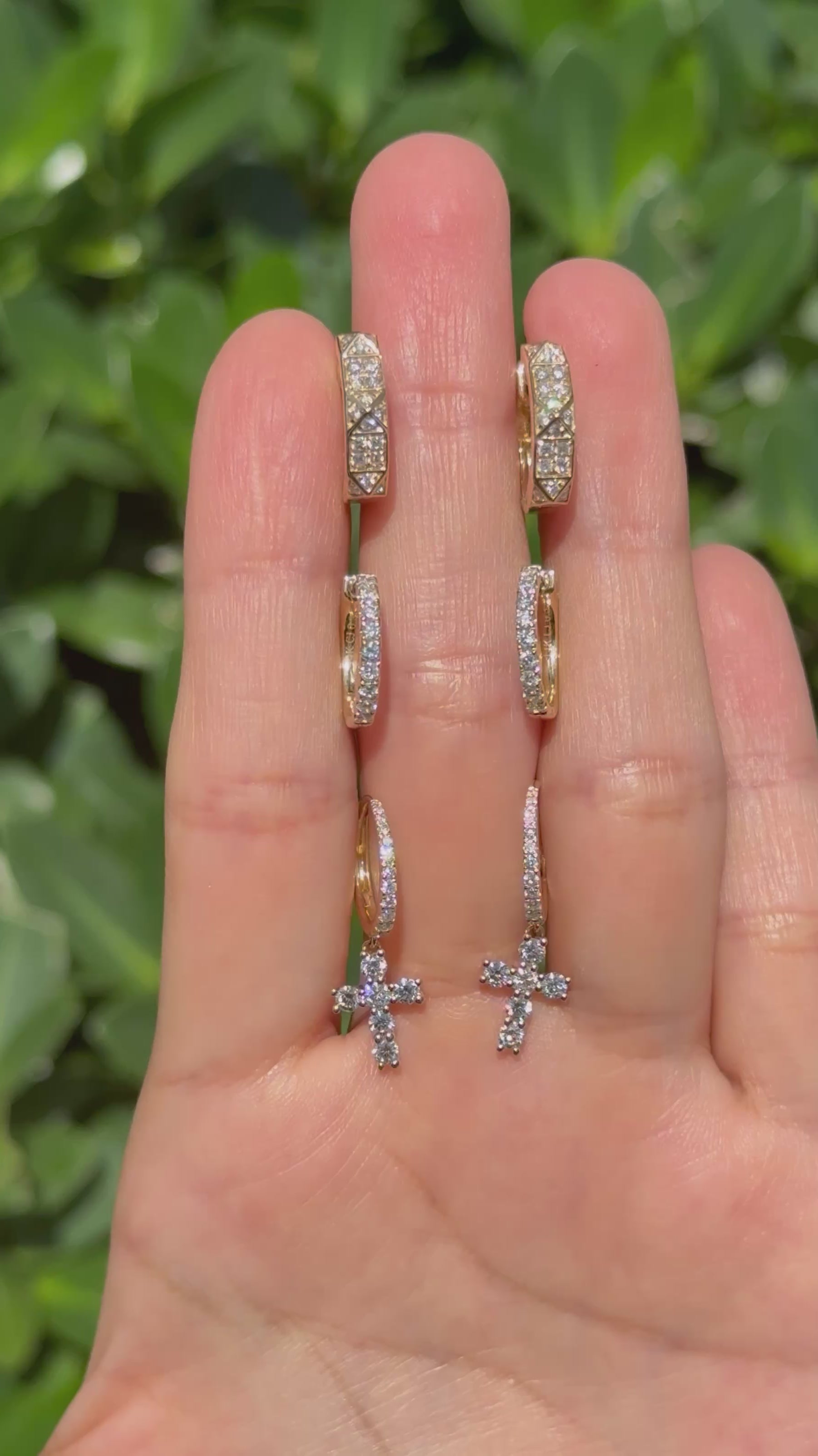 Diamond Cross Earrings in 14K Yellow Gold