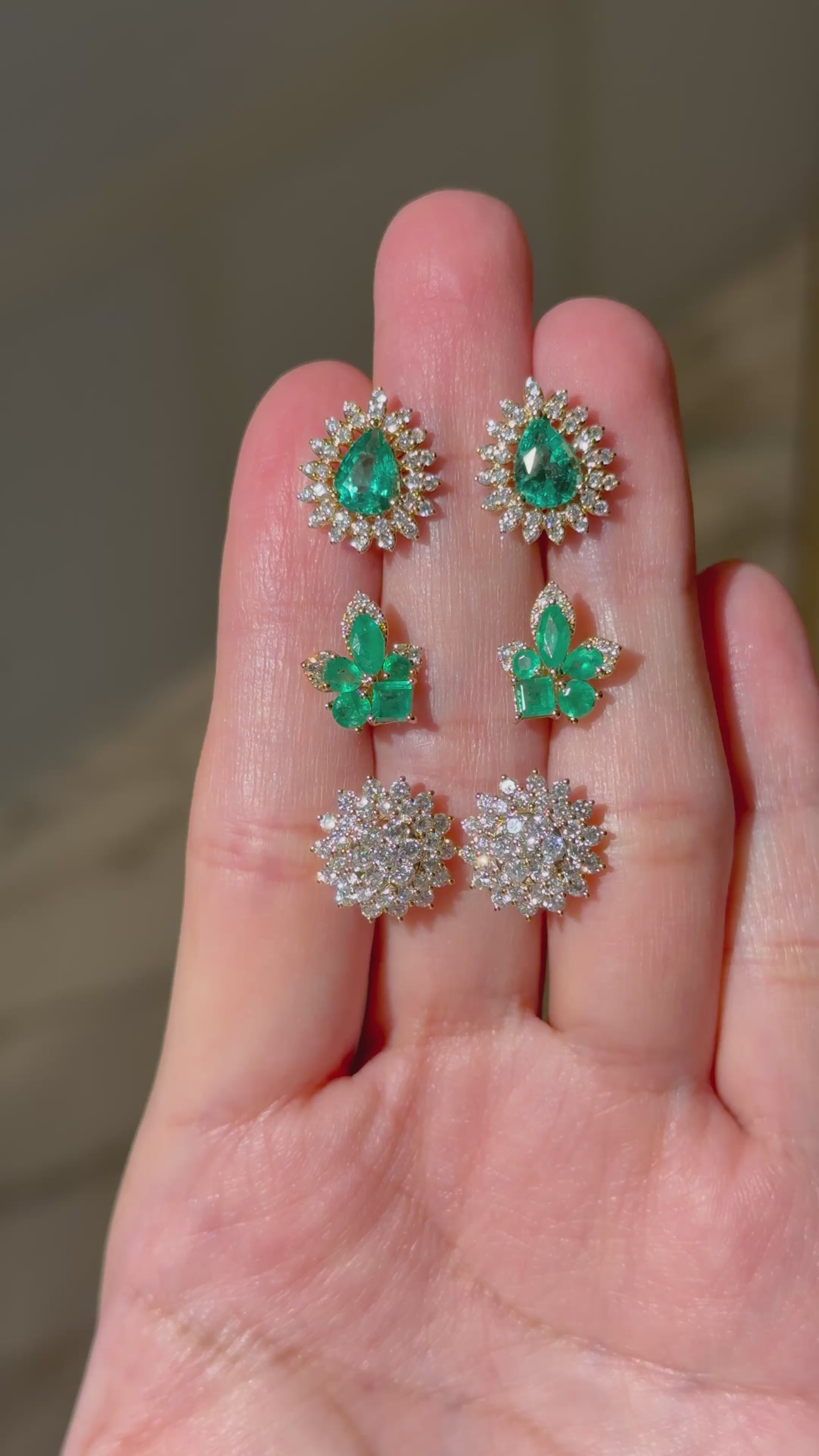 Emerald & Diamond Floral Earrings in 18K Yellow Gold – Timeless Feminine Elegance