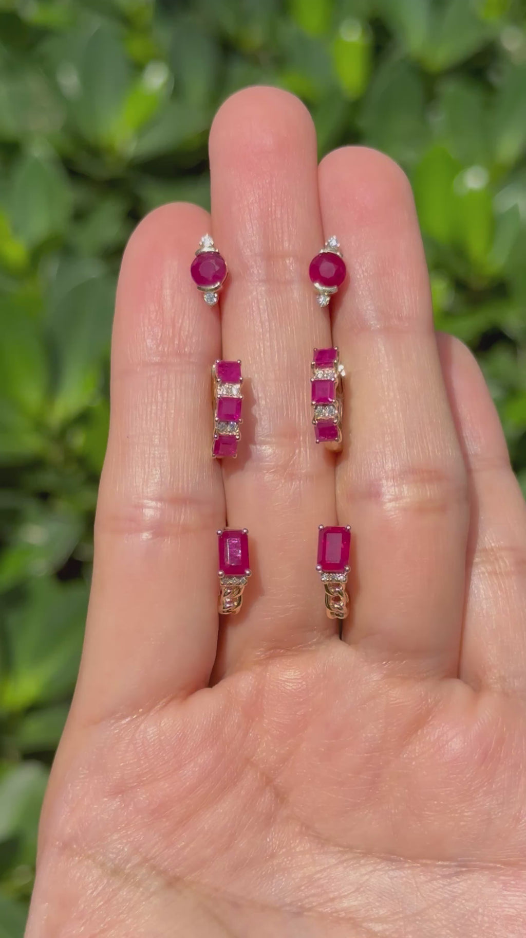 Diamond Ruby Studs Earrings in 14k Yellow Gold