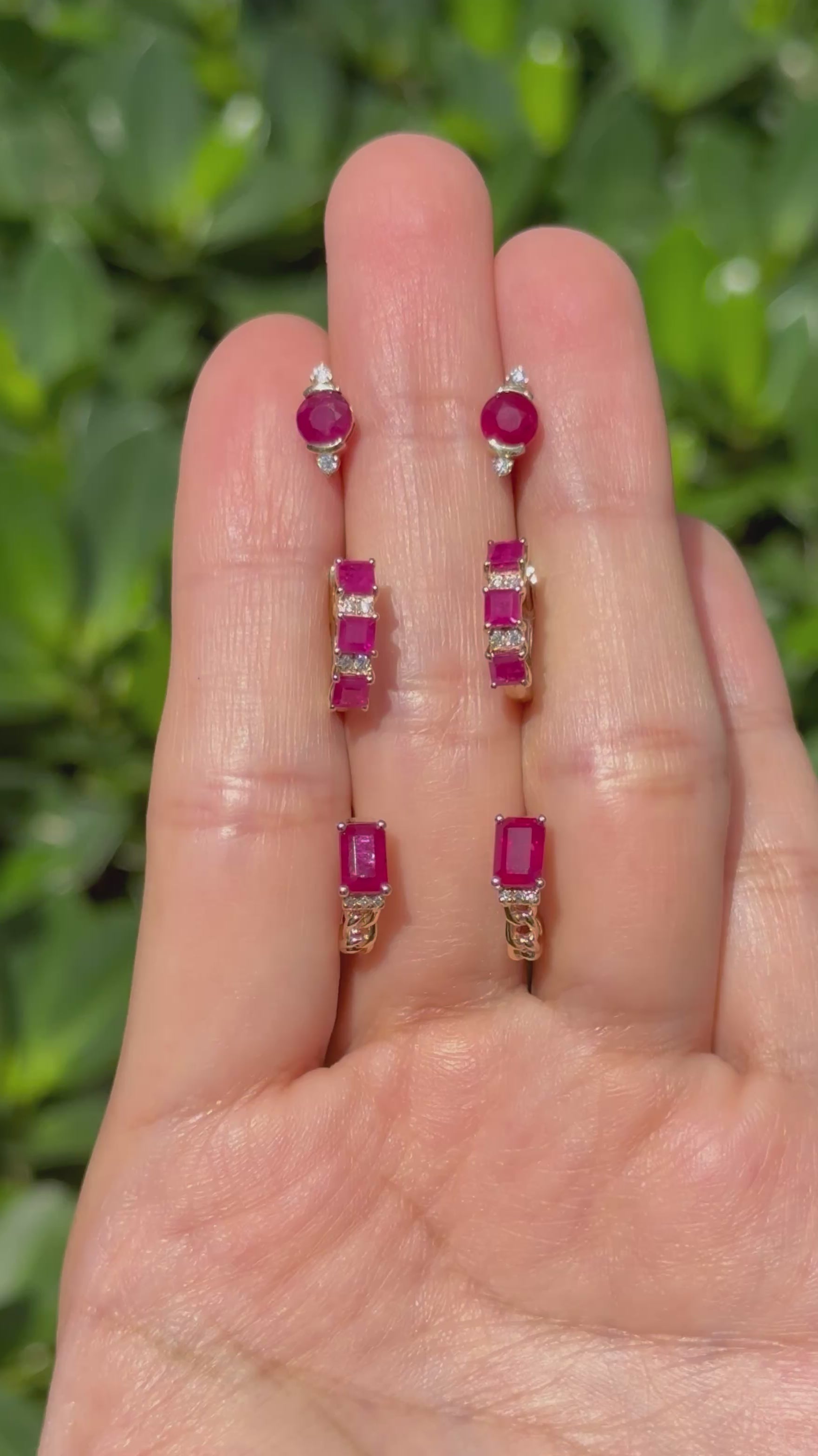 Diamond Ruby Studs Earrings in 14k Yellow Gold