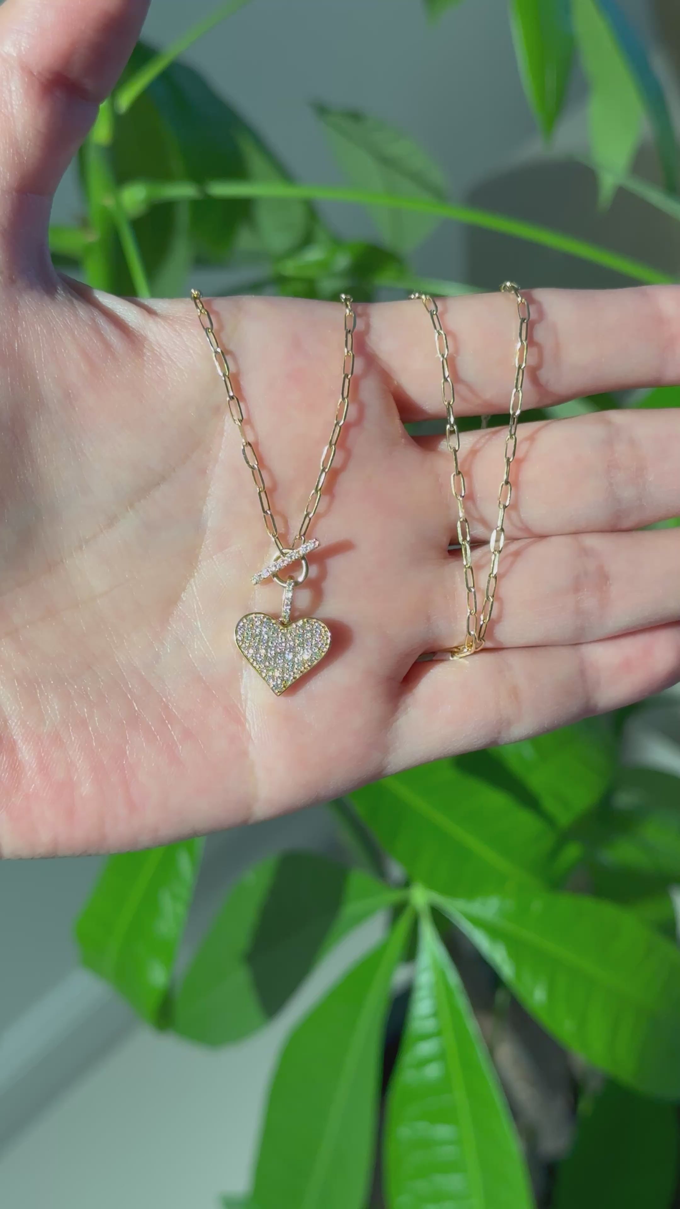 Diamond Heart Toggle Necklace in 18K Yellow Gold – 0.47 CTW Natural Diamonds