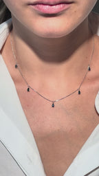 Pear Shape Sapphire Necklace in 14k White Gold