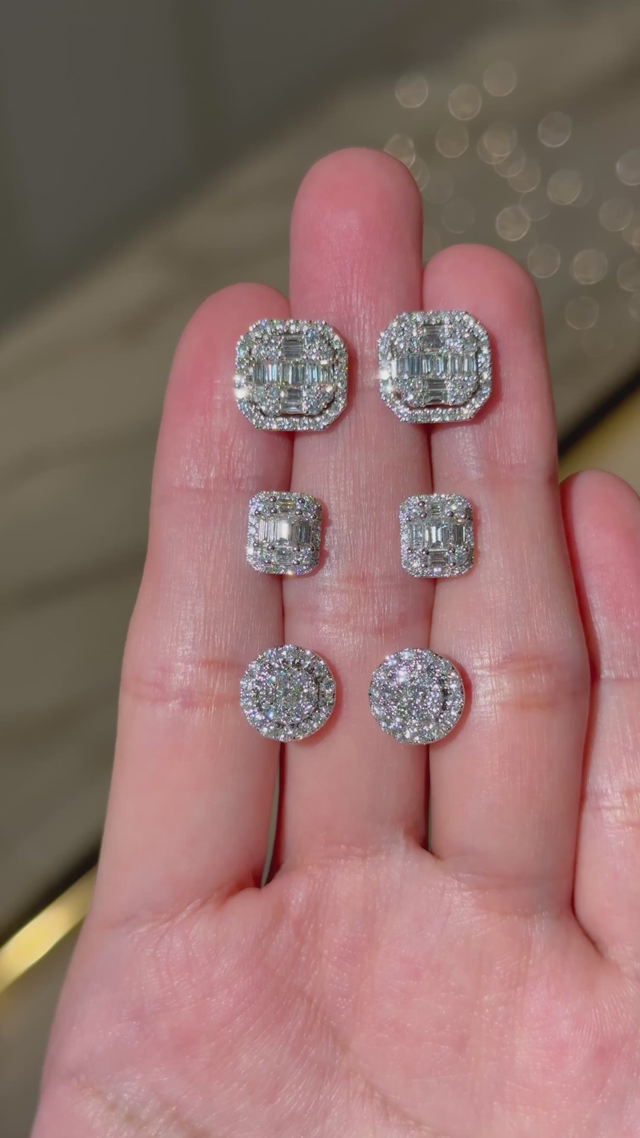 Geometric Diamond Cluster Stud Earrings in 14K White Gold – 1.31 CTW Statement Jewelry
