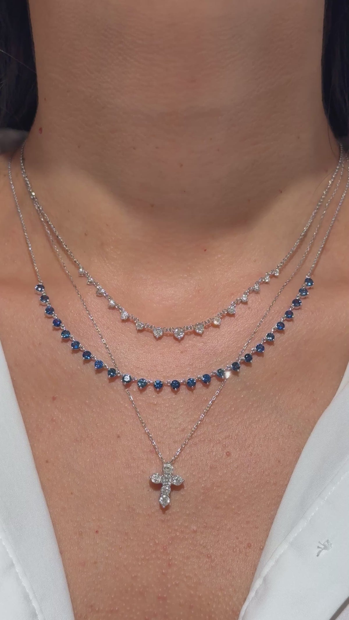 Diamond Station Necklace in 14K White Gold – 1.0 CTW Natural Diamonds