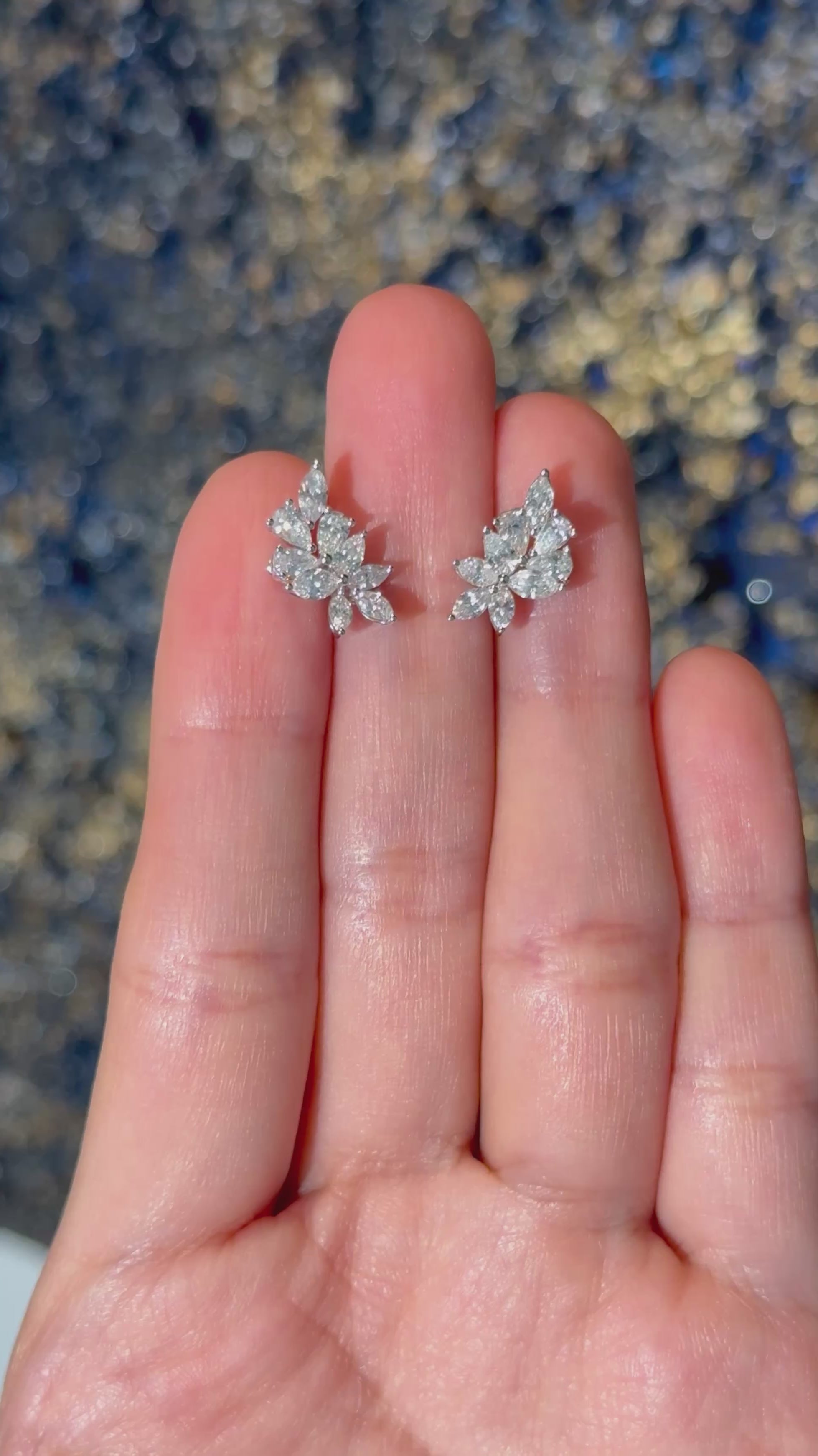 Diamond Cluster Earrings in 18K White Gold