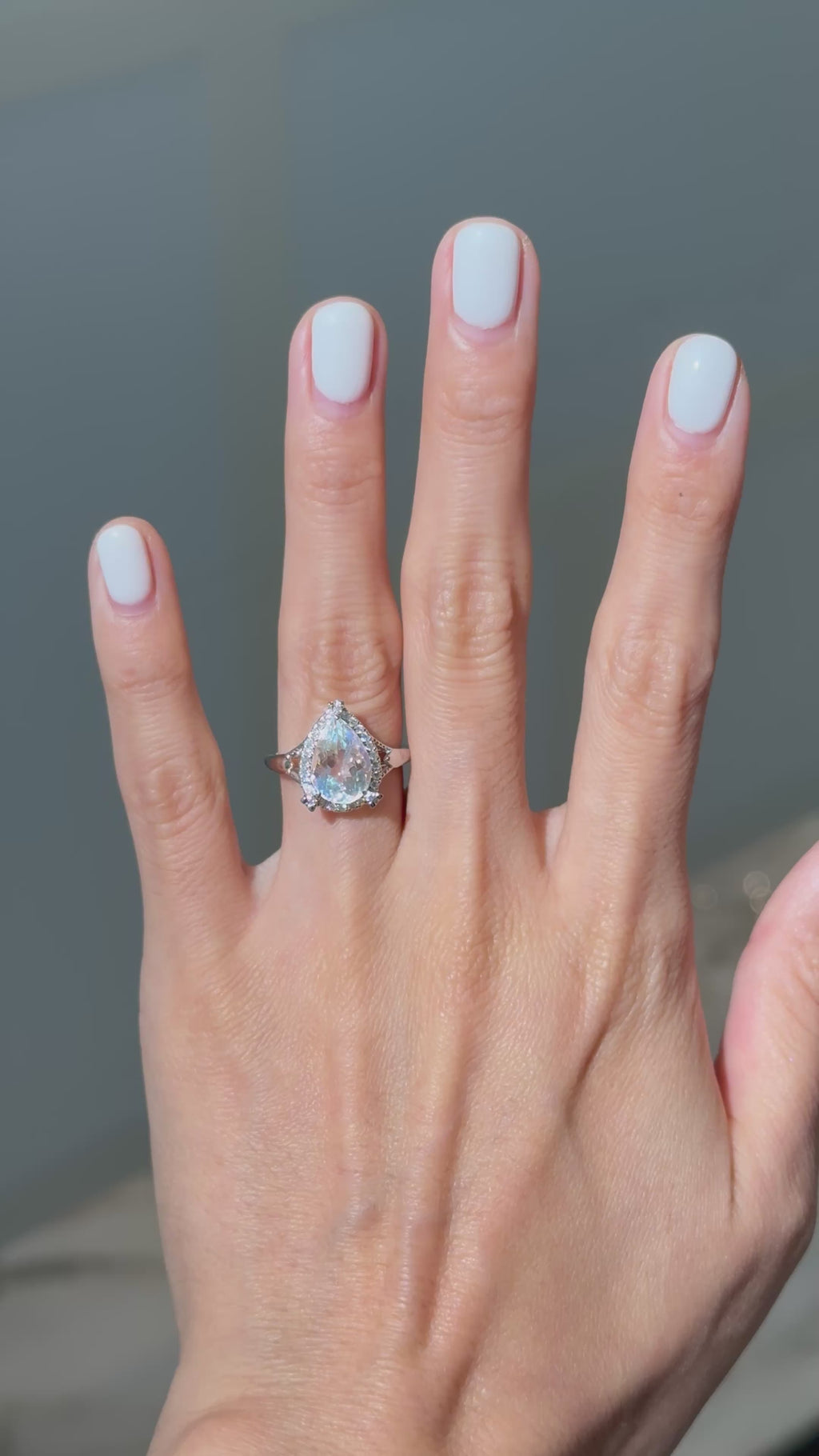 Rainbow Moonstone Diamond Ring in 14K White Gold