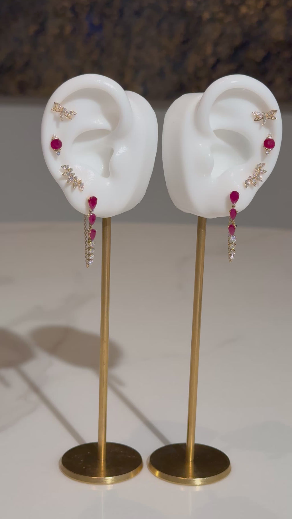 Diamond Ruby Studs Earrings in 14k Yellow Gold