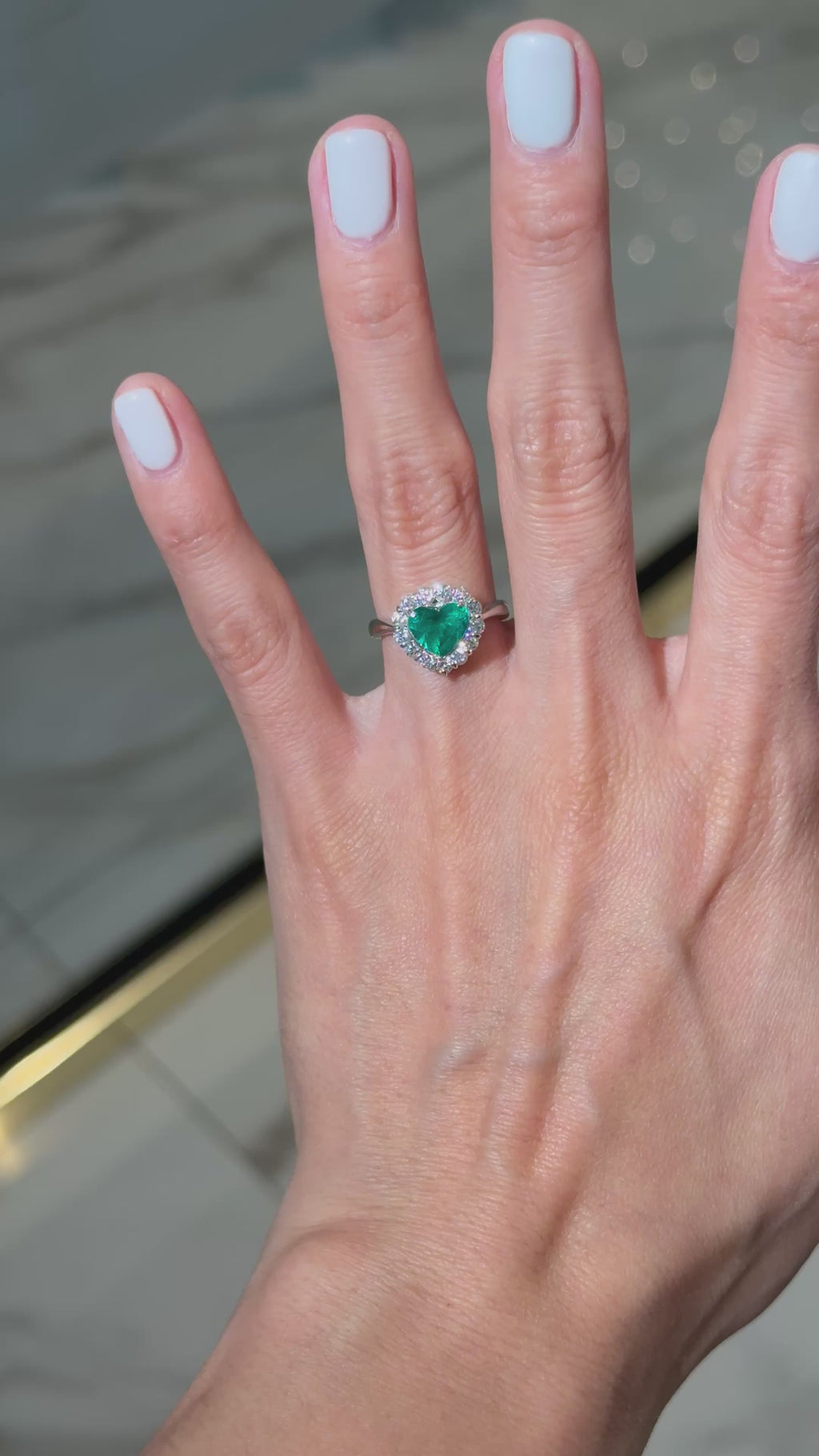 Heart Shape Colombian Emerald Diamond Ring in Platinum