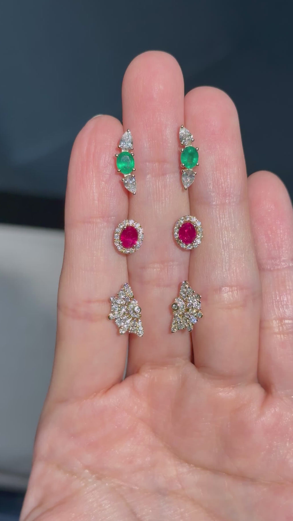 Diamond Emerald Crawler Earrings in 18K Yellow Gold