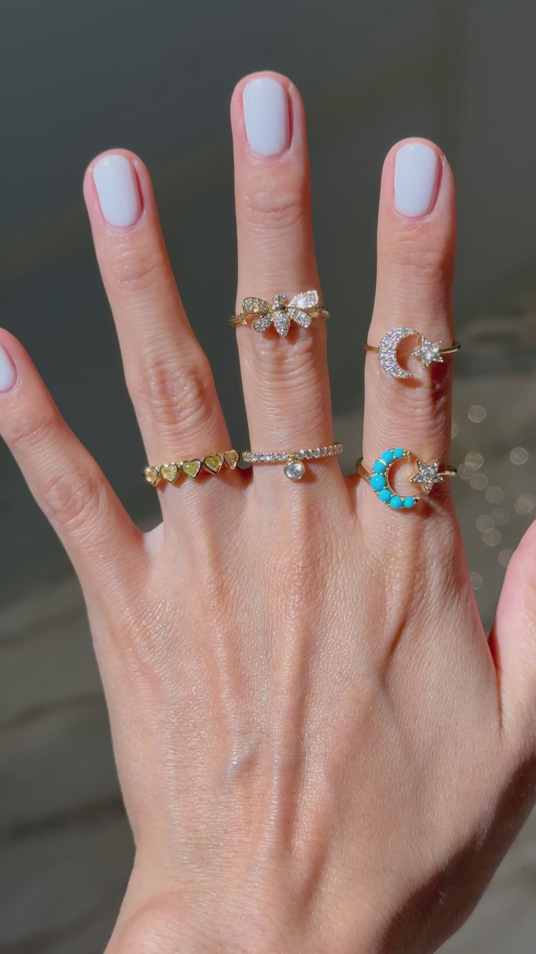 Diamond Moon Star Ring in 14K Yellow Gold