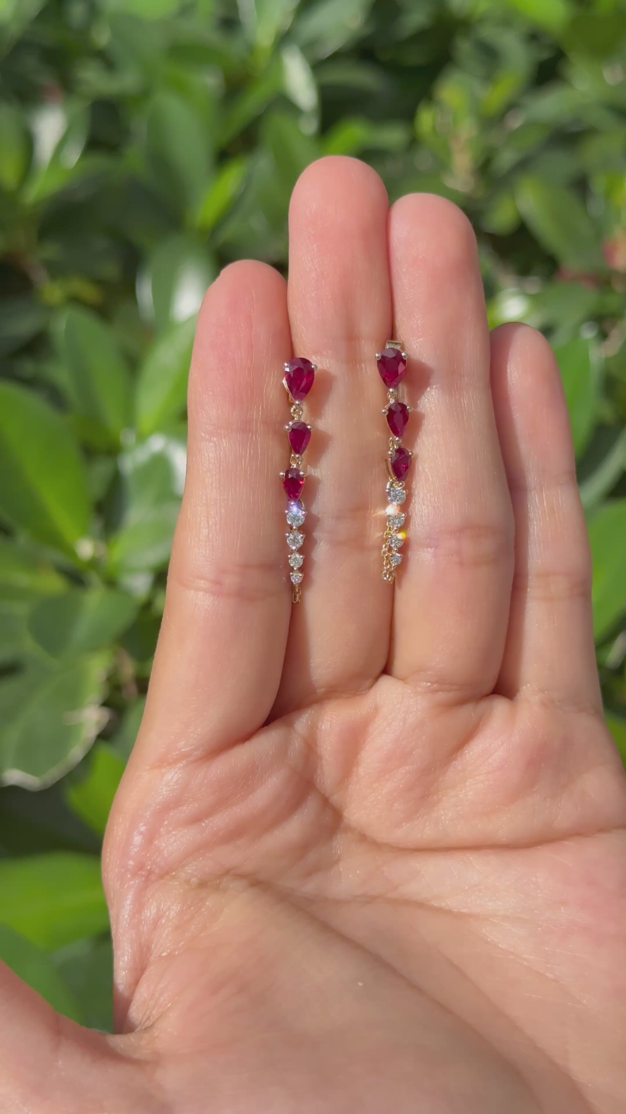 Diamond Ruby Earrings in 14K Yellow Gold