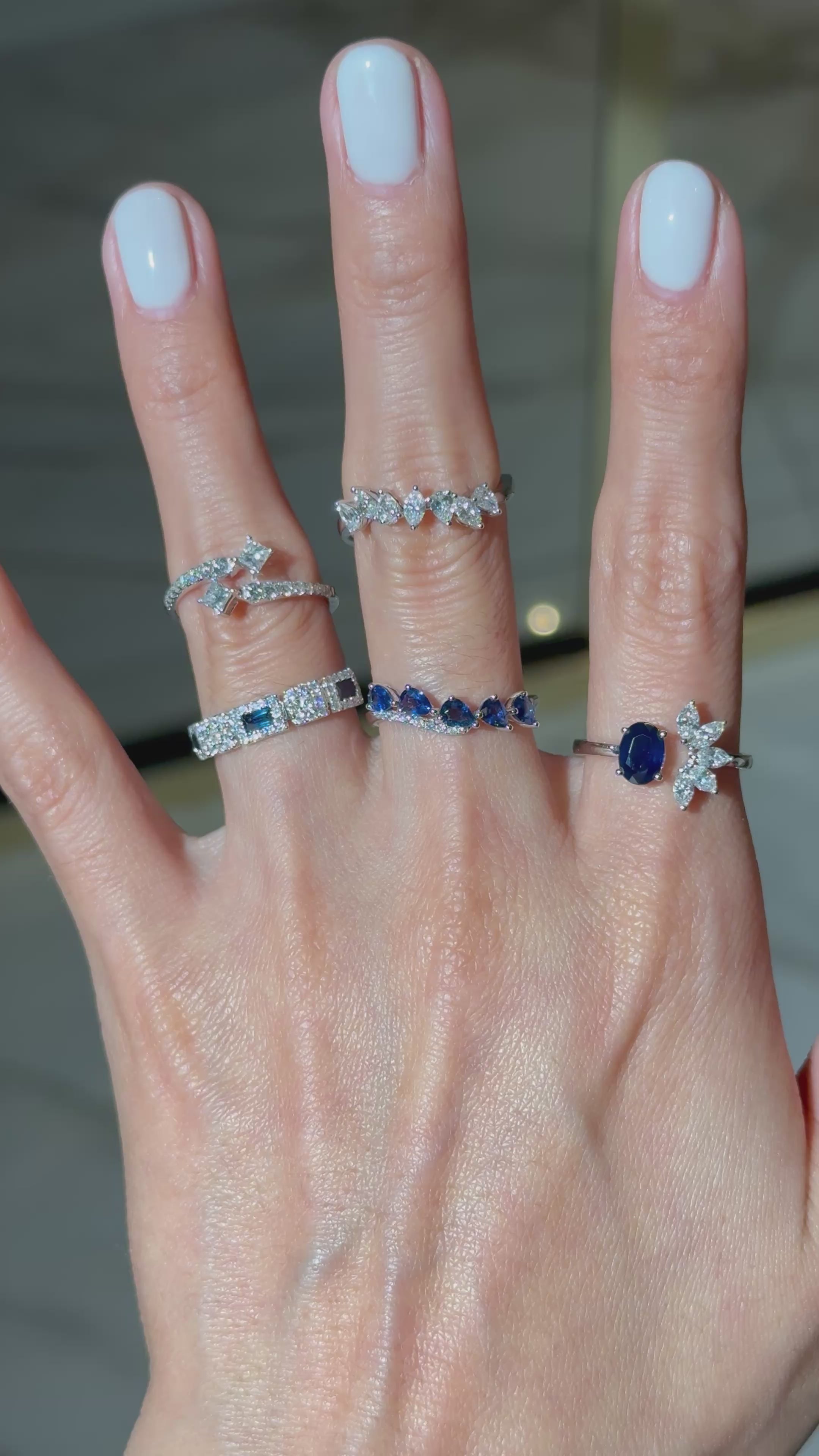 Sapphire & Diamond Open Ring in 18K White Gold – 0.90 CT Sapphire & 0.44 CTW Diamonds