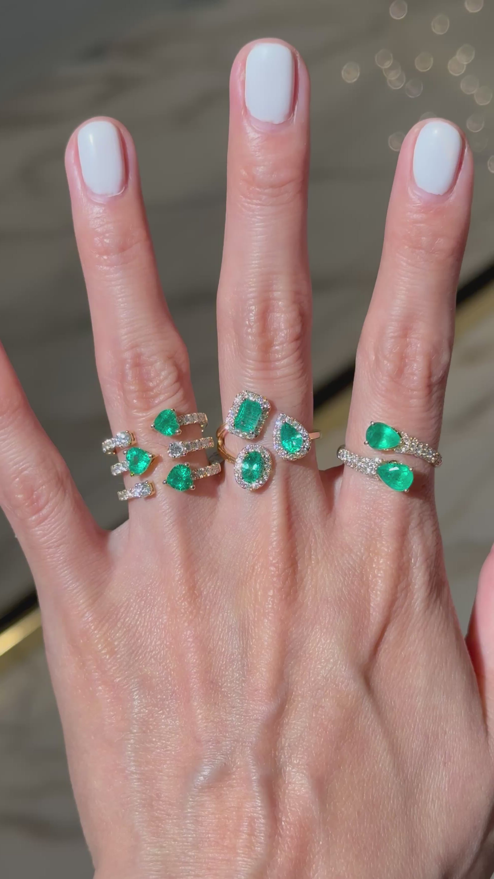 Heart-Shaped Emerald & Diamond Cuff Ring in 18K Yellow Gold