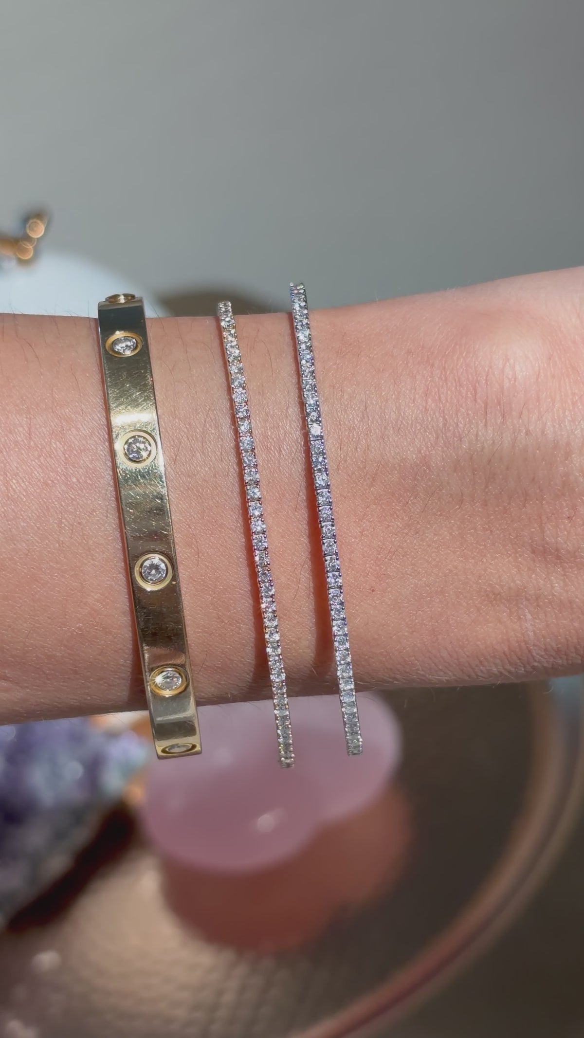 Flexible Diamond Bangle Bracelet in 14K White Gold – .95 CTW Natural Diamonds