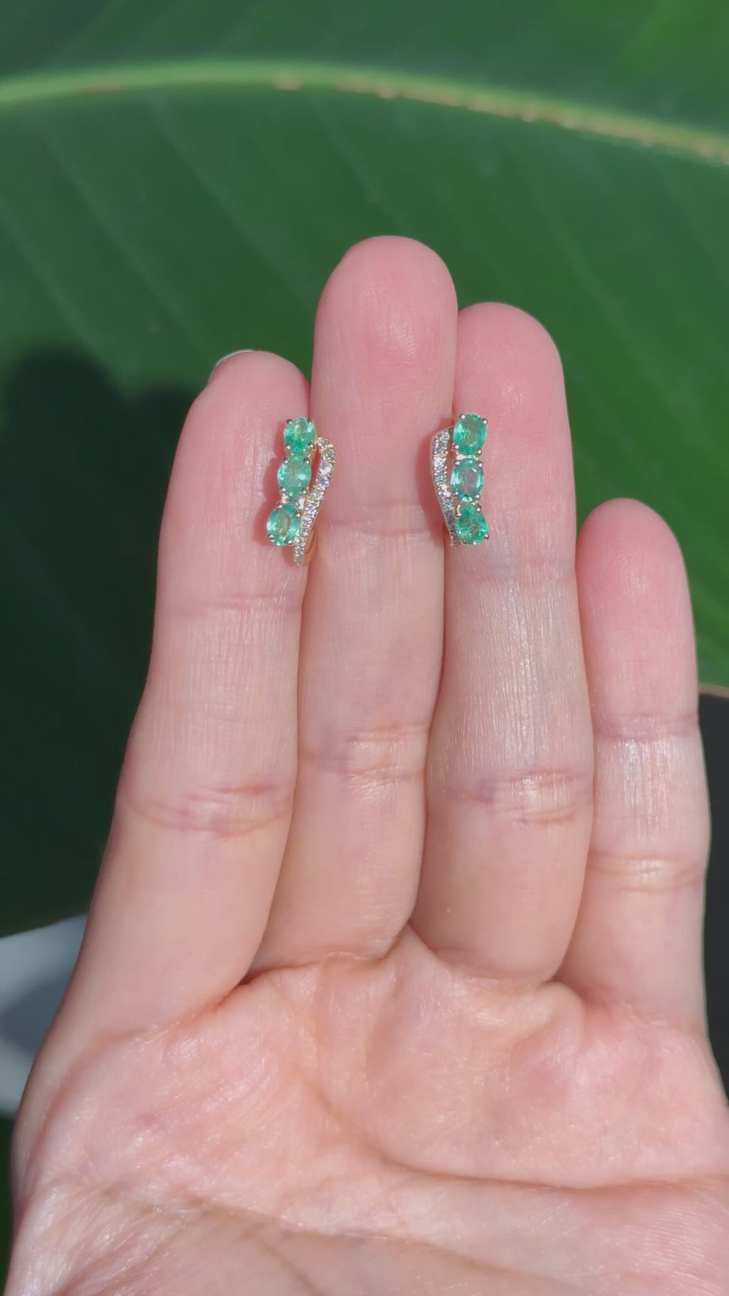 Diamond Emerald Earrings in 14K Yellow Gold