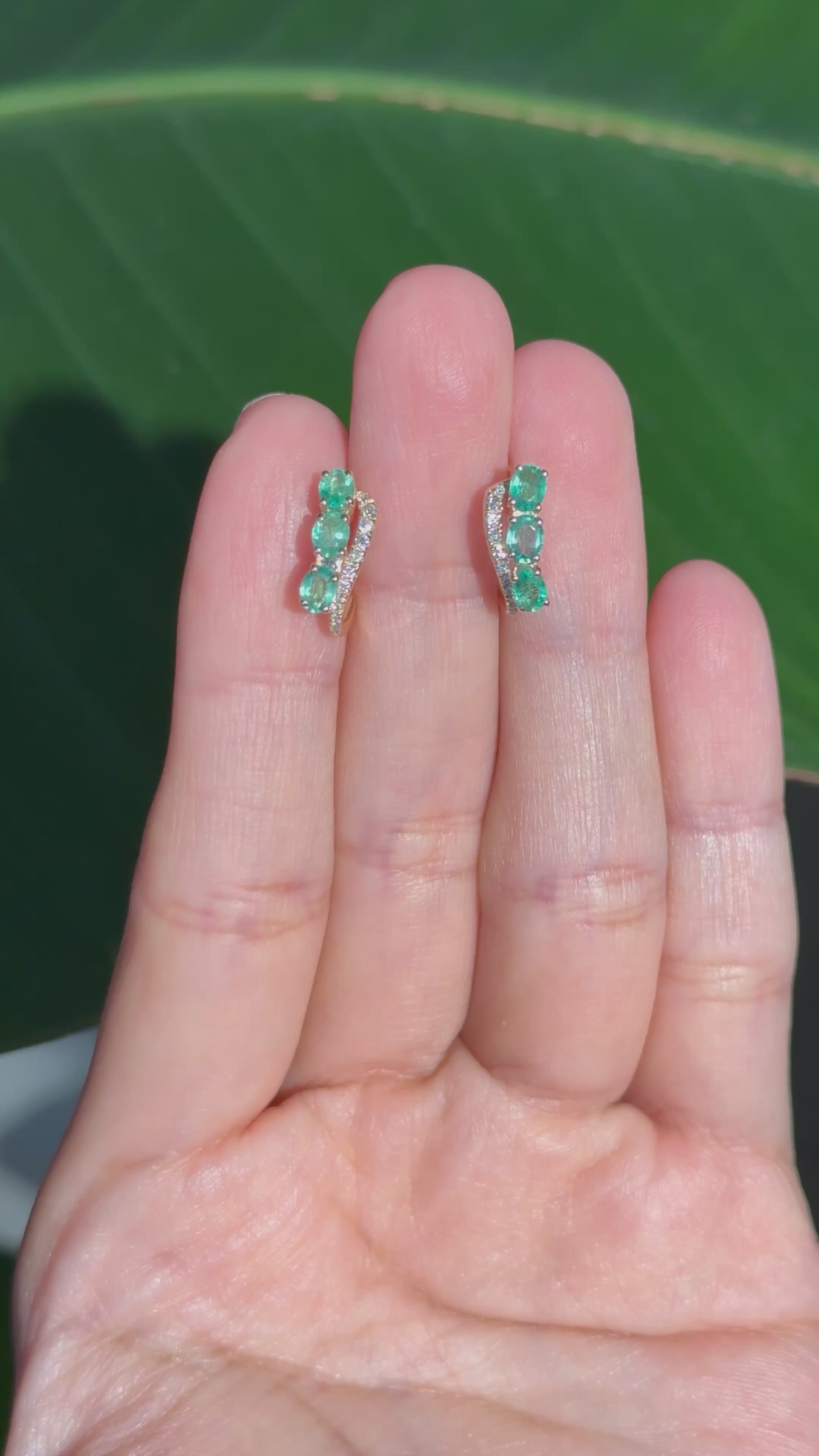 Diamond Emerald Earrings in 14K Yellow Gold