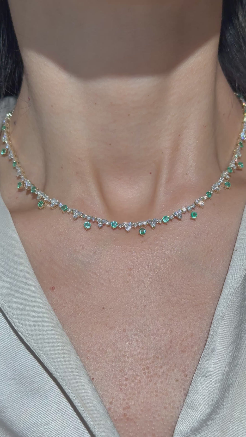 Classy Diamond Emerald Necklace in 14K Yellow Gold