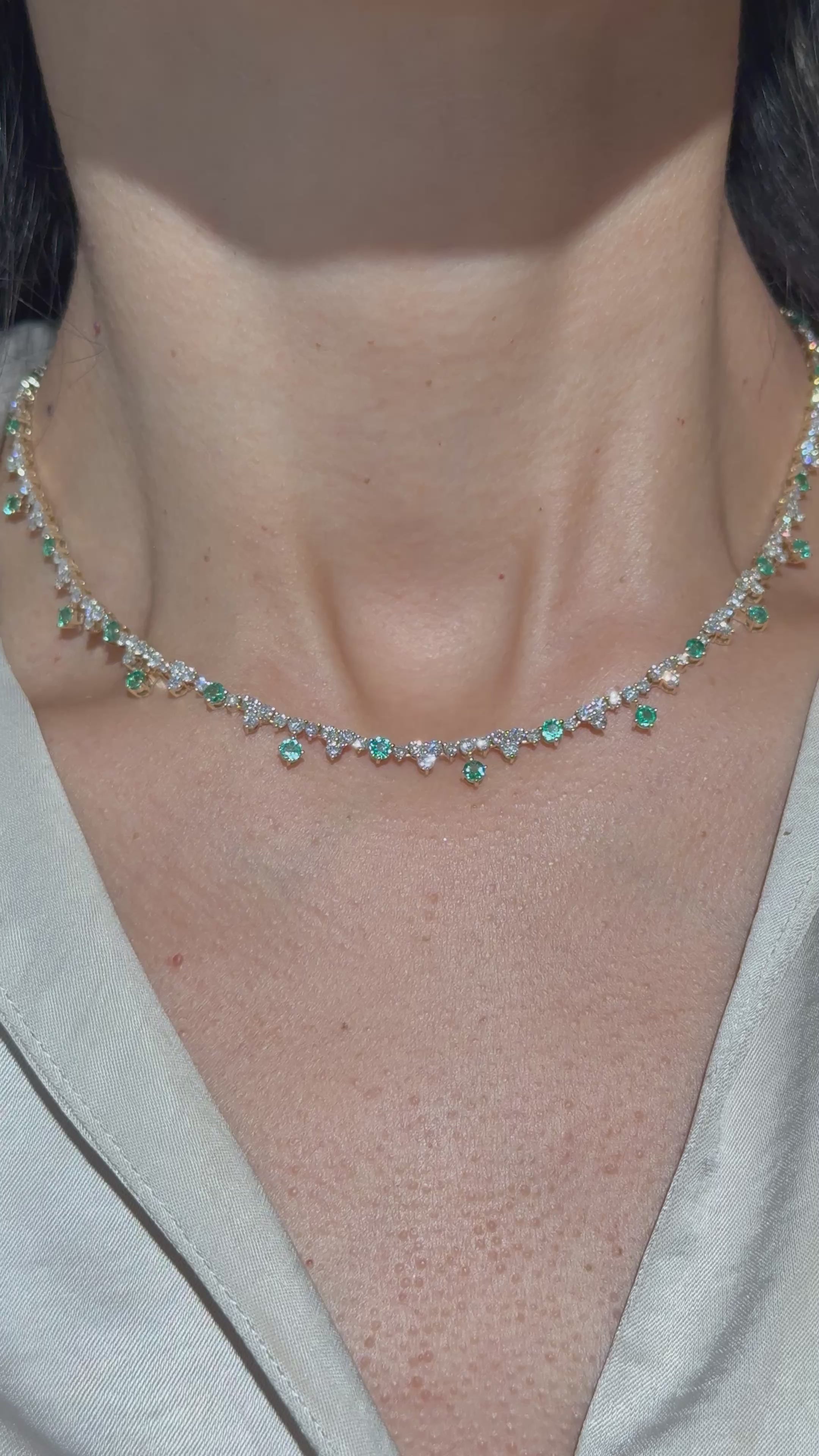 Classy Diamond Emerald Necklace in 14K Yellow Gold