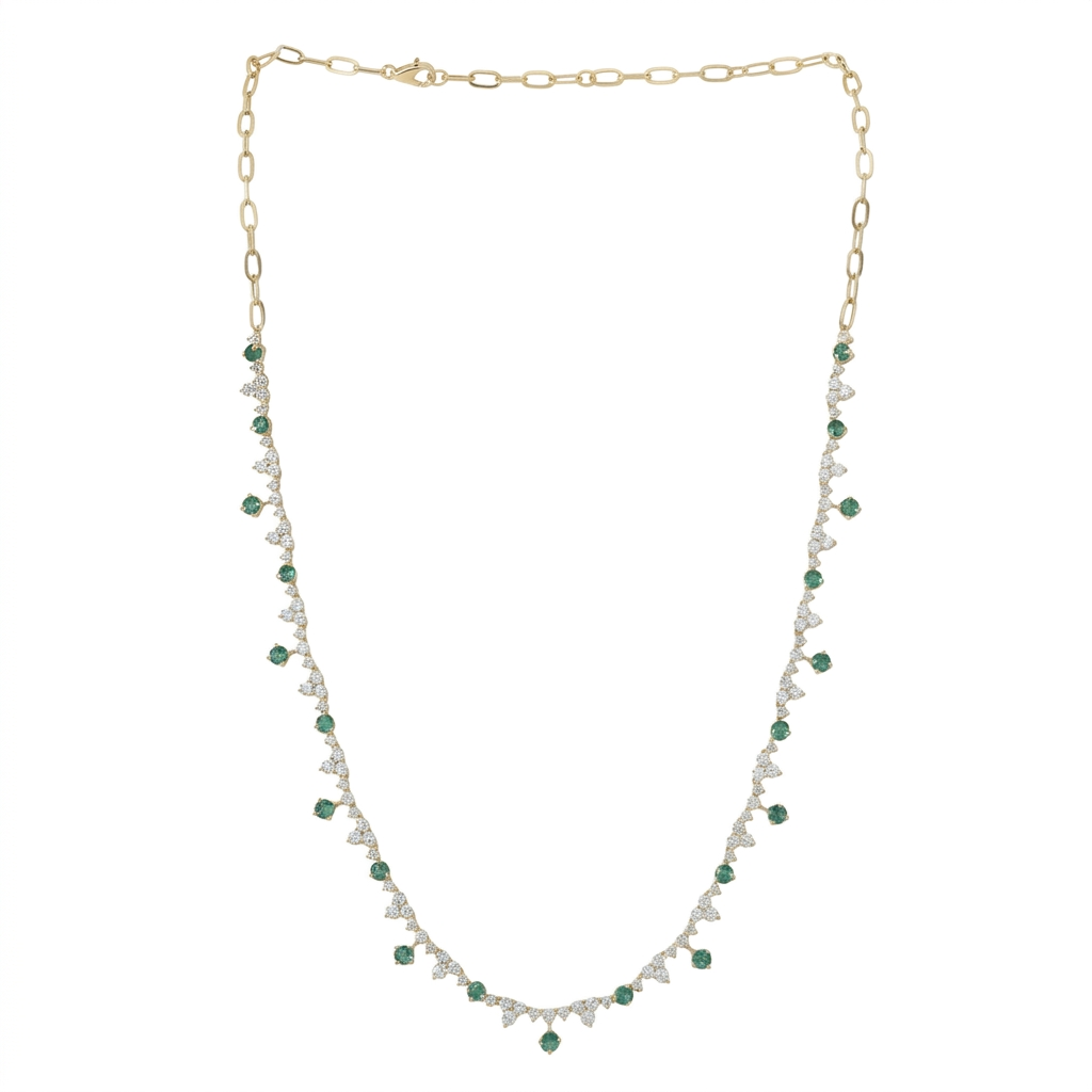 Emerald & Diamond Necklace in 14K Yellow Gold – 4.21 CTW Statement Fine Jewelry
